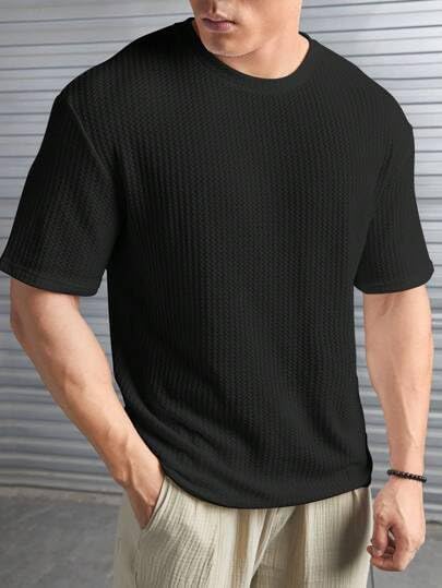 Image of Men Solid Waffle Round Neck Oversized /Dropshoulder |Baggy| Summer T Shirt for Ment Shirt