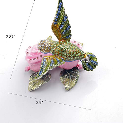 Hummingbird Figurine Hinged Trinket Box Decorative Jewelry Boxes For Ring - Hummingbird On Pink Flowers Figurine Collectibles #TOP2
