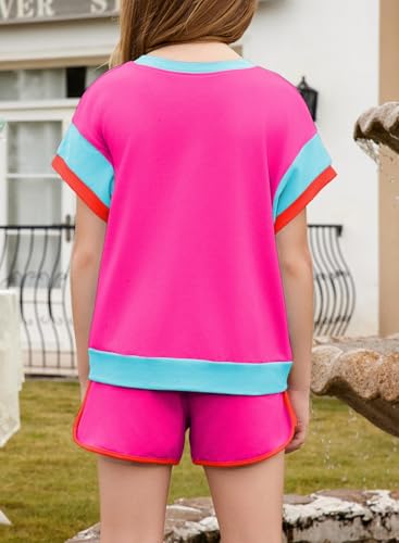 Image of blibean Girls Summer Clothes Sets Kids Colorblock Matching Outfits Size 6-15 Years