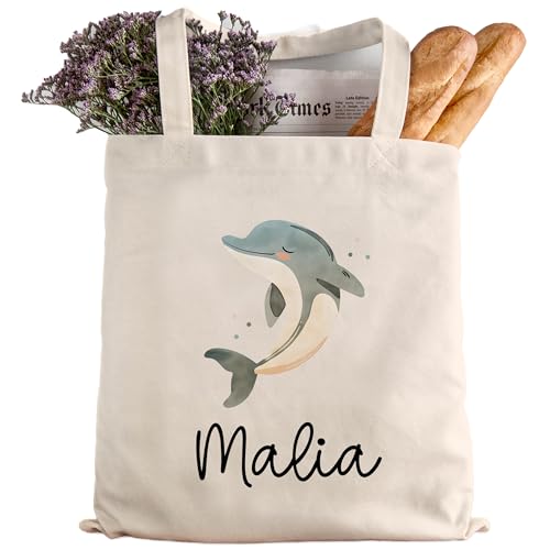 Sac de transport en jute enfant personnalisé dauphin cadeau