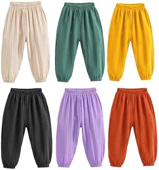 Lot De 2 Pantalons Bouffants D'Été En Coton Lin – Anti-Moustiques, Élastique Confort Pour Enfants
