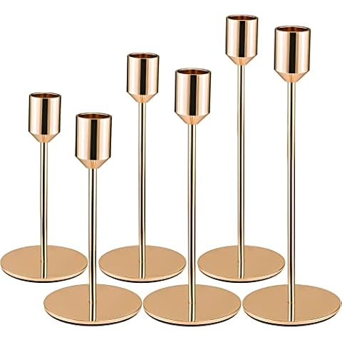 Tonsooze Kerzenständer 6 Set Gold Metall Kerzenhalter Stabkerze Hoch Kerze Stand 34/28/24cm Vintage Kerzen Ständer für Kerzenständer Dekorationen für Valentinstag Weihnachten Hochzeit Esszimmer Cover