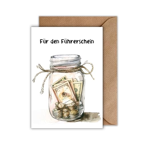 WBdesignz Karte Für den Führerschein – DIN A6 Geldgeschenkkarte mit Umschlag