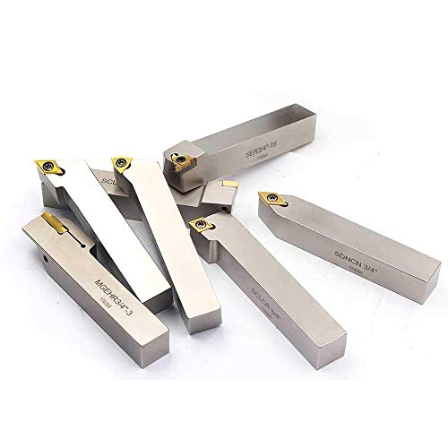 Oscarbide 3/4"Shank Nickel Plated Indexable Lathe Turning Tool Holder 7 Pieces/Set,Cnc Heavy-Duty Metal Lathe Tools For Turning Grooving Threading Cut Off Holders Set,Tin Coated Carbide Inserts thumb #6