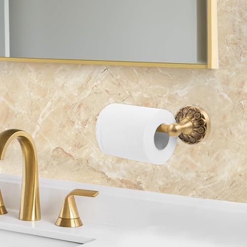 Lucyound Antique Brass Toilet Paper Holder, Bathroom Tissue Roll Holder Wall Mount, Vintage Gold Decorative Bathroom Accessories, Brass Petal-Relief Series by Lucyound - Image 2