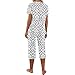 Womens Pajama Sets Capri Sleepwear V Neck Short Sleeve Print Tops 2 Piece Pjs Set Loose Soft Comfy Loungewear Pockets Ropa De Dormir