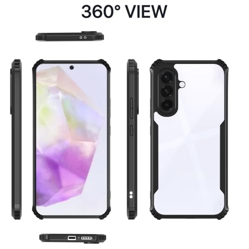 Image of Pikkme Crystal Clear Transparent Back Cover | Ultra Hyrbid | Full Camera Protection | Raised Edge | Bumper Case for Samsung Galaxy A56 5G (Black)