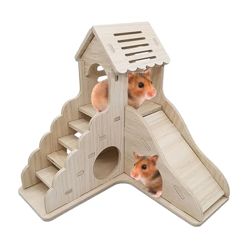 Maisons et cachettes de Hamster - Structure d'abris à des rongeurs à Plusieurs Niveaux, Maison d'habitat pour Animaux de Compagnie | Hut compacte en Bois avec Toboggan et étapes pour de minuscul