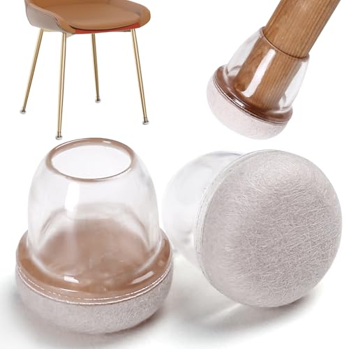 24PCS Clear Chair Leg Floor Protectors, Round Felt Furniture Pads for Hardwood Floors, Silicone Chair Leg Caps, Chair Feet Covers to Protect Floor from Scratches & Noise(Fit: 0.55
