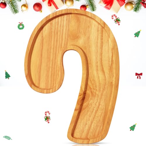Bokon 12" Candy Cane Shape Christmas Charcuterie Board Wooden Cutting