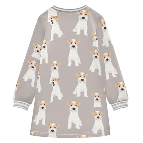 White Dog Girls Dresses Long Sleeve Sweatshirt Dress for Girls Winter Toddler Casual A Line Dresses Size 2-8T2