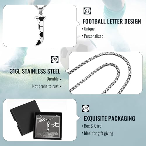 Jadive Fußball Halskette für Frauen Männer Fußball Buchstaben Halskette Zahl mit Karte und Geschenkbox für Fußballspieler Liebhaber Kette Geschenke