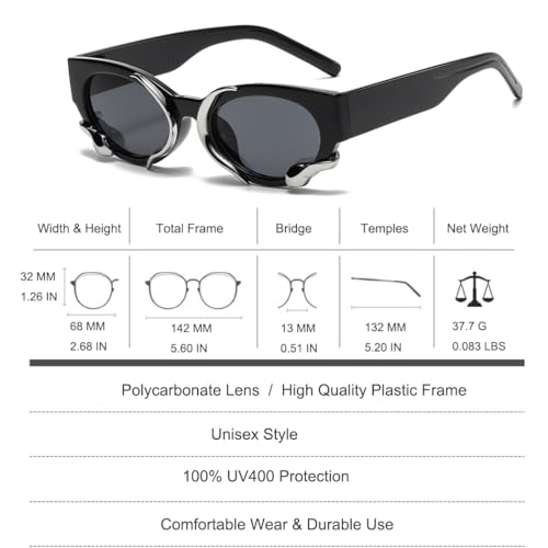 Vintage Narrow Cateye Sunglasses Trendy Small Oval Metal Snake Y2k Accessories 6