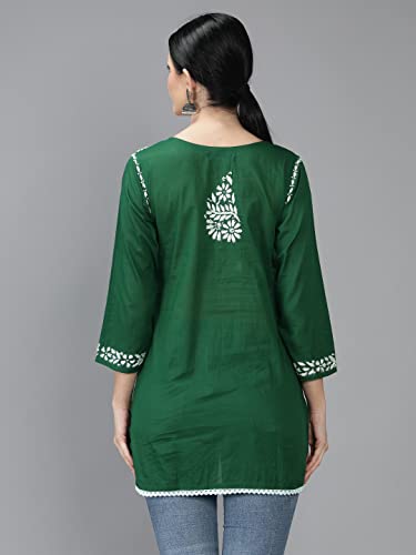 Image of Seva Chikan Hand Embroidered Lucknowi Chikankari Cotton Short Top Tunic for Women SCL9017