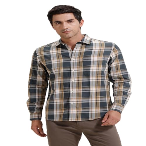 Image of BASICS 100% Cotton Checked Shirt for Men | Slim Fit | Everyday Smart Casual Wear | Full Sleeve