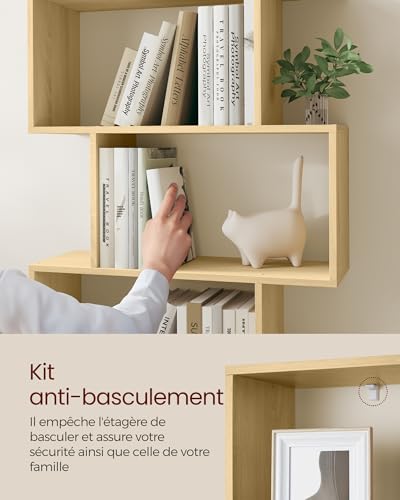 Bibliothèque 6 Niveaux Chêne avec Anti-basculement VASAGLE