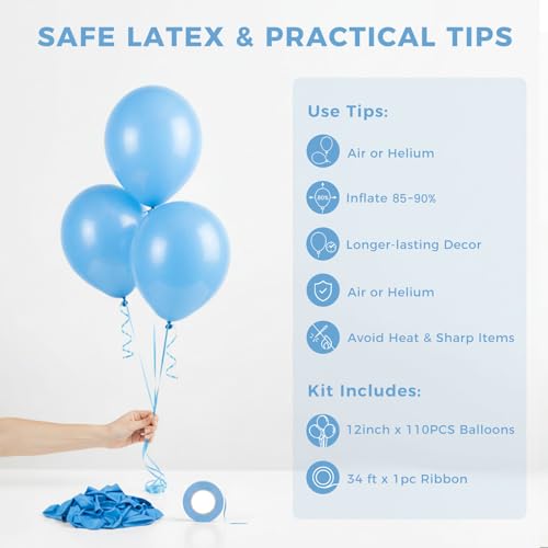 LOVESTOWN 110 PCS Light Blue Balloons, 12 Inch Bright Light Blue Latex - image 7