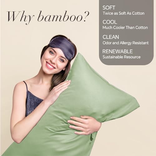 Image of BEDELITE Pillow Cases Standard Size 2Pcs, Rayon from Bamboo, Sage Green | Cooling and Breathable Pillow Cover for Hot Sleepers & Night Sweats, Silky Soft Cozy, Envelope Closure, 20 inchx26 inch