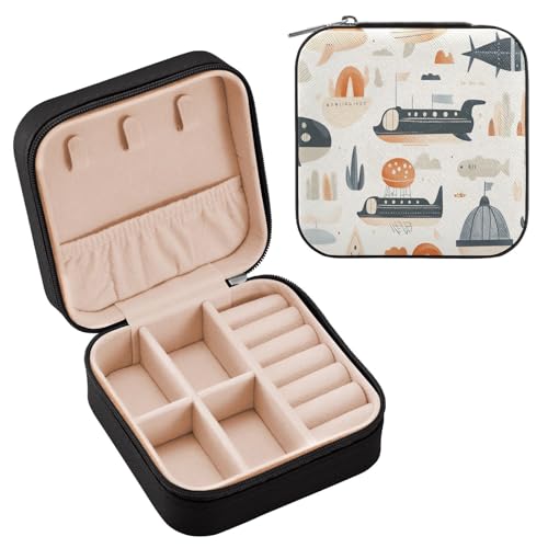 Ttgoth Caja de joyería de vehículos de dibujos animados para mujeres y niñas portátil de viaje joyería caso pu cuero caja de joyería anillos pendientes collar pulseras organizador joyería caso 10x10x5
