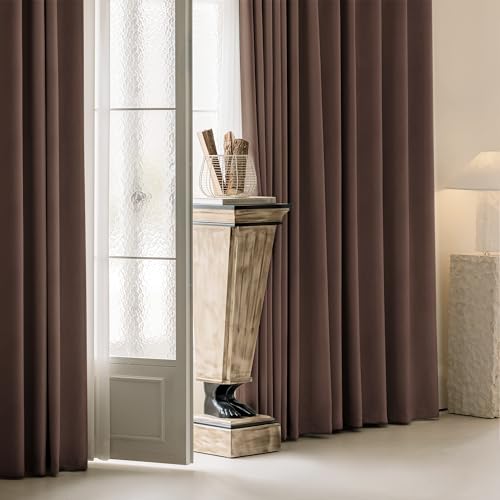 Image of FMFUNCTEX 100% Blackout Curtains for Bedroom, Coffee Brown Curtains 108 Inches Long Textured Thermal Insulated Curtains for Living Room Drapes, Black Out Drapery Grommet Room Darkening 2 Panels