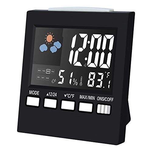 T&F Digital Alarm Clock Led Desk Clock with Date Temperature Humidity Meter Backlight & Weather Channel Portable Travel
