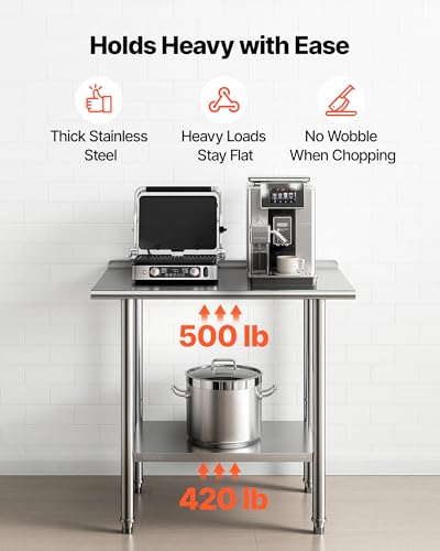 Image of VEVOR Stainless Steel Work Table, 24x36 Inch Food Prep Table with Backsplash, Commercial Kitchen Workstation with Adjustable Undershelf, Metal Heavy Duty Utility Worktable, for Restaurant Home Outdoor