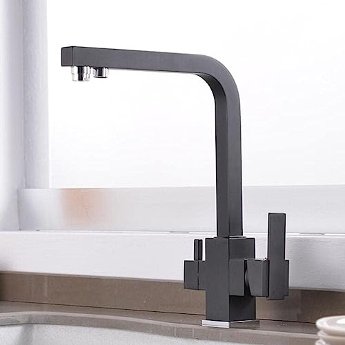 Robinet de cuisine noir laiton robinet mitigeur rotatif eau chaude froide D