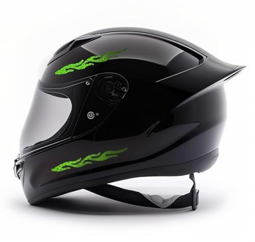Image of customTAYLOR33 High-Intensity Grade Premium Reflective Tribal Flame Helmet Decals, Motorcycle Safety Sticker Decals (Special Edition Lime Green)