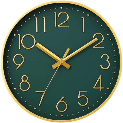 Image of DAXSMY Wall Clock 12 Inch Dark Green Decorative, Battery Operated Silent