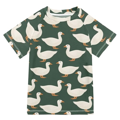 ALAZA Kids Rash Guard Boys Toddler Swim Shirts Short Sleeve White Duck Green UPF 50+ 3T