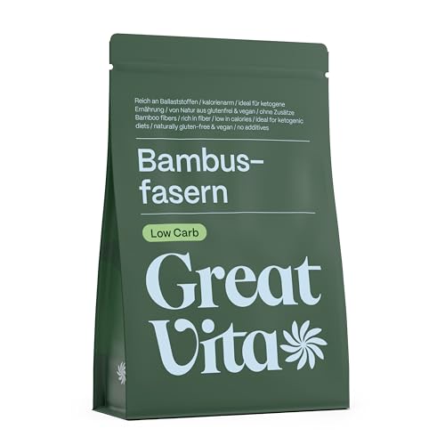 GreatVita Bambusfasern 400g - Low Carb & Glutenfrei | 100% Vegan ohne Zusätze | Perfekt als Bindemittel & Verdickungsmittel für Backen Kochen Shakes & Suppen