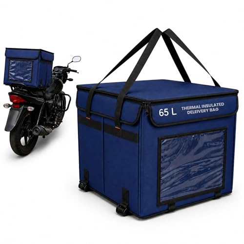 Image of ZULFIQAR Insulated Delivery Bag for Bike, Thermal Food & Grocery Delivery Bag, Waterproof Heavy-Duty Carrier, 15x15x15 Inch (Large 65L - Black) (Blue, Large)