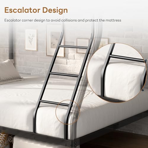 soges Twin Over Full Bunk Bed, Metal Bunk Beds with Ladder & Guardrail - Heavy Duty for Adults, Space Saving, No Box Spring Needed, Ideal for Dorms and Small Rooms, Black