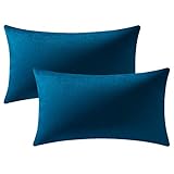 DEZENE Midnight Blue Throw Pillow Covers 2 Pack 12 x20 Inch Cozy Soft Velvet Rectangular Decorative...