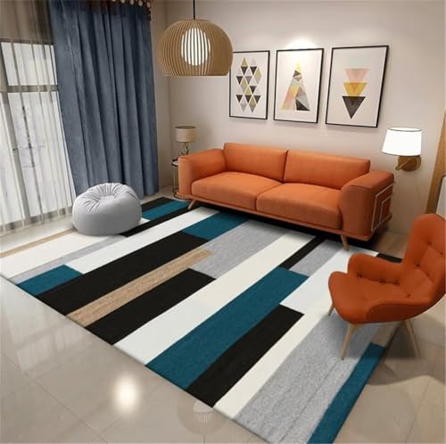 Tapis de passage bleu 60x110 cm à motif géométrique moderne gris - 2