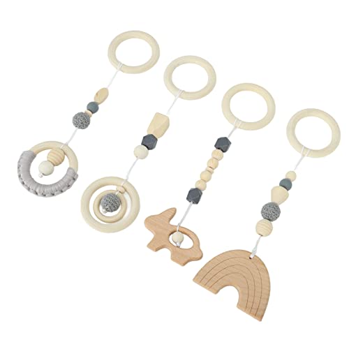 Image of Wooden Hanging Toys, 4pcs Stroller Pendant Toys Baby Play Gym Wooden Hanging Toys for Toddlers Infants for Toddlers Kids Infants, for birthday gift (Grey)