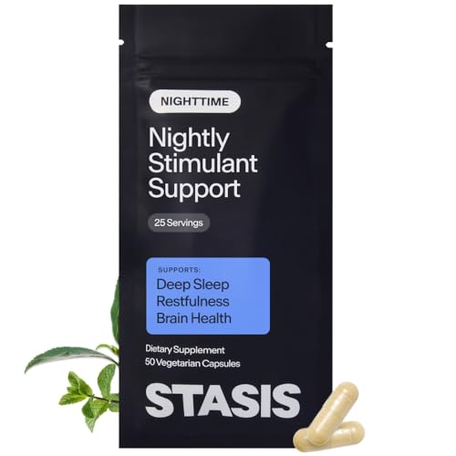 STASIS Nighttime Stimulant Support Supplement for Adults with Magnesium Bisglycinate Melatonin L Theanine & Venetron Evening Routine Capsules for Sleep Calm Recovery Support 25 Servings