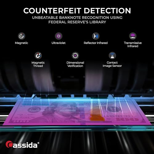 Cassida 7710R Mixed Denomination Money Counter & Bill Sorter, Value Count, UV/MG/MT/IR/1CIS/DB/DD Counterfeit Detection, Multi-Currency (USD/CAD/MXN/EUR/GBP), (Printer Not Included)