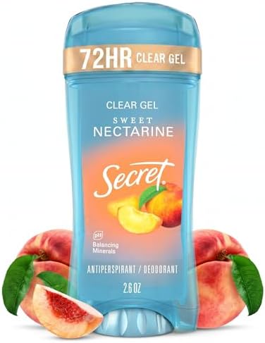Secret Fresh Antiperspirant Deodorant for Women, 72hr Breathable Sweat & Odor Protection, Instant Freshness & Gentle, PH Balancing Minerals, Clear Gel, Sweet Nectarine Scent, 2.6 oz