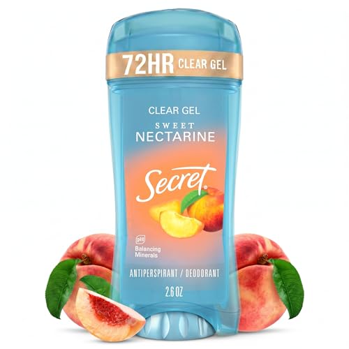 Secret Fresh Antiperspirant Deodorant for Women, 72hr Breathable Sweat & Odor Protection, Instant Freshness & Gentle, PH Balancing Minerals, Clear Gel, Sweet Nectarine Scent, 2.6 oz