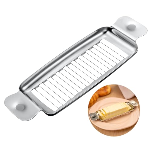 Feekoon Butter and Cheese Slicer, 18 Pcs Sharp Stainless Steel Multipurpose Cheese Slicer Food Cutter, Butter Cheese Slicer Cutter with Ergonomic Handle for Butter, Block Cheese, Fruit Baking (1 Pack)