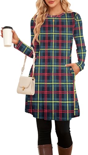 NARRAME Party-Pullover-Kleider für Damen, Frühling, Herbst, lässiges, seitliches Langarmkleid mit Knöpfen und Taschen, X-Large, Grün...