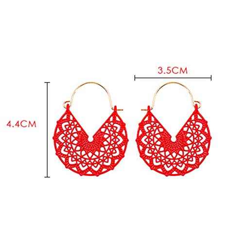 5 Pairs Set Pattern Drop Dangle Hoop Earrings for Women Colorful Cute Earrings Lightweight Mandala Vintage Boho Jewelry Bohemian Handmade Geometric Gypsy Ethnic Flower2