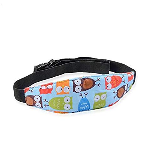 1 correa de asiento de coche para bebés y bebés de apoyo para la cabeza del coche de seguridad del asiento del cuello alivio de la cabeza ajustable cinturón de dormir para cochecito (búho azul) Cover