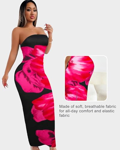 Image of Sliot Floral Print Strapless Bodycon Maxi Dress - Sexy Summer Beach Dress for Women, Tropical Vacation Sundress, Club Party