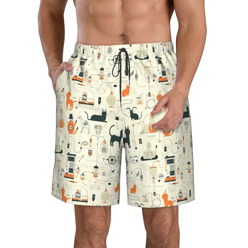 PHJAdq Veterinary Clinics - Pantalones cortos de playa elásticos para hombre, de secado rápido, Negro, XXL