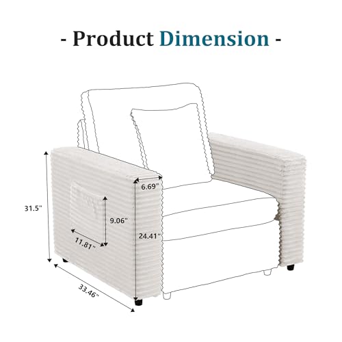 Image of RARZOE Modular Sectional Couch Armrests Module, Corduroy Armrests Modular Sofa Side Part for Living Room Modular Sectional Sofa Couch, White