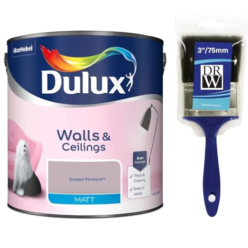 Image of Dusted Fondant Walls & Ceilings Matt Emulsion Paint 2.5L + 3" Emulsion Paint Brush – Smooth Creamy Finish, Quick Dry, Low VOC, Easy Application for Walls & Ceilings