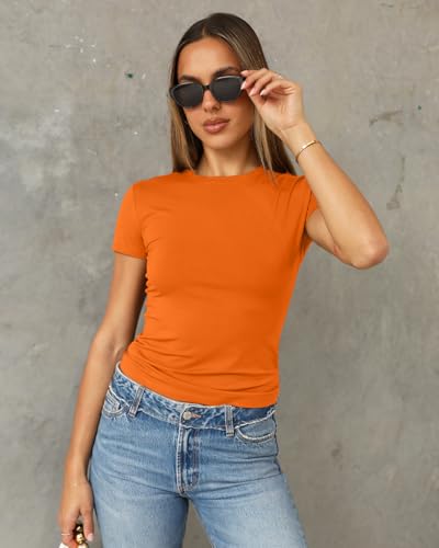 Image of Abardsion Women's Casual Basic Slim Fit T Shirts | Summer Clothes 2026 Going Out Crop Tops Short Sleeve Crew Neck Ladies Tees