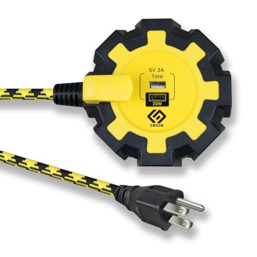 OSKOS PD20W Cargador USB-C, Dos Puertos (USB-A y C), Multitoma de 6 Enchufes con Cable Trenzado 14/3 de 6 Pies, Protección contra Sobretensiones de 500 Joules, Interruptor Automático de 15A, Listado UL, Montaje en Pared